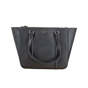 Kate Spade New York Black Saffiano Leather Triple Compartment Tote Bag Gold Logo